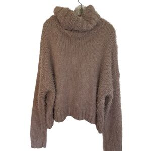 Lush Women's Chunky Soft Mauve Oversized Cowl Turtleneck Knit Sweater. Sz L